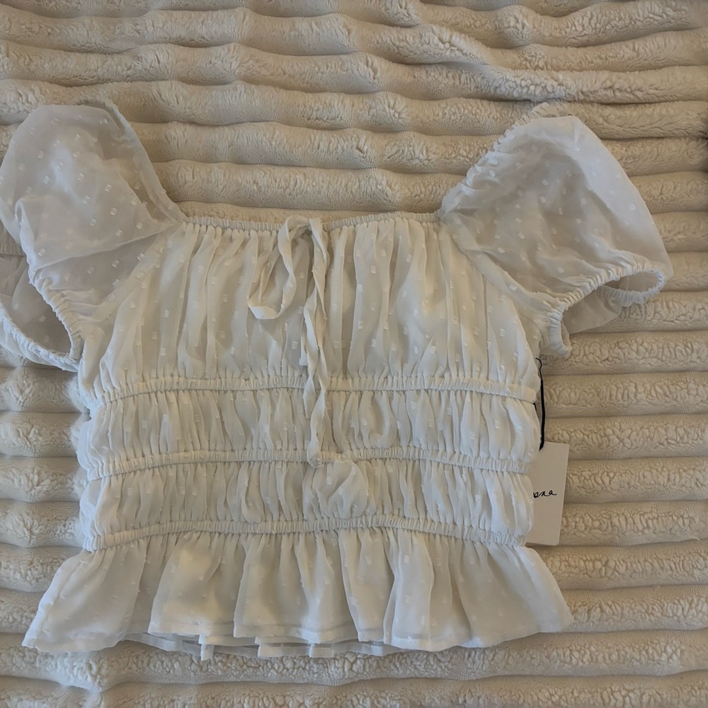 Women's White Ruffled polka dot Top